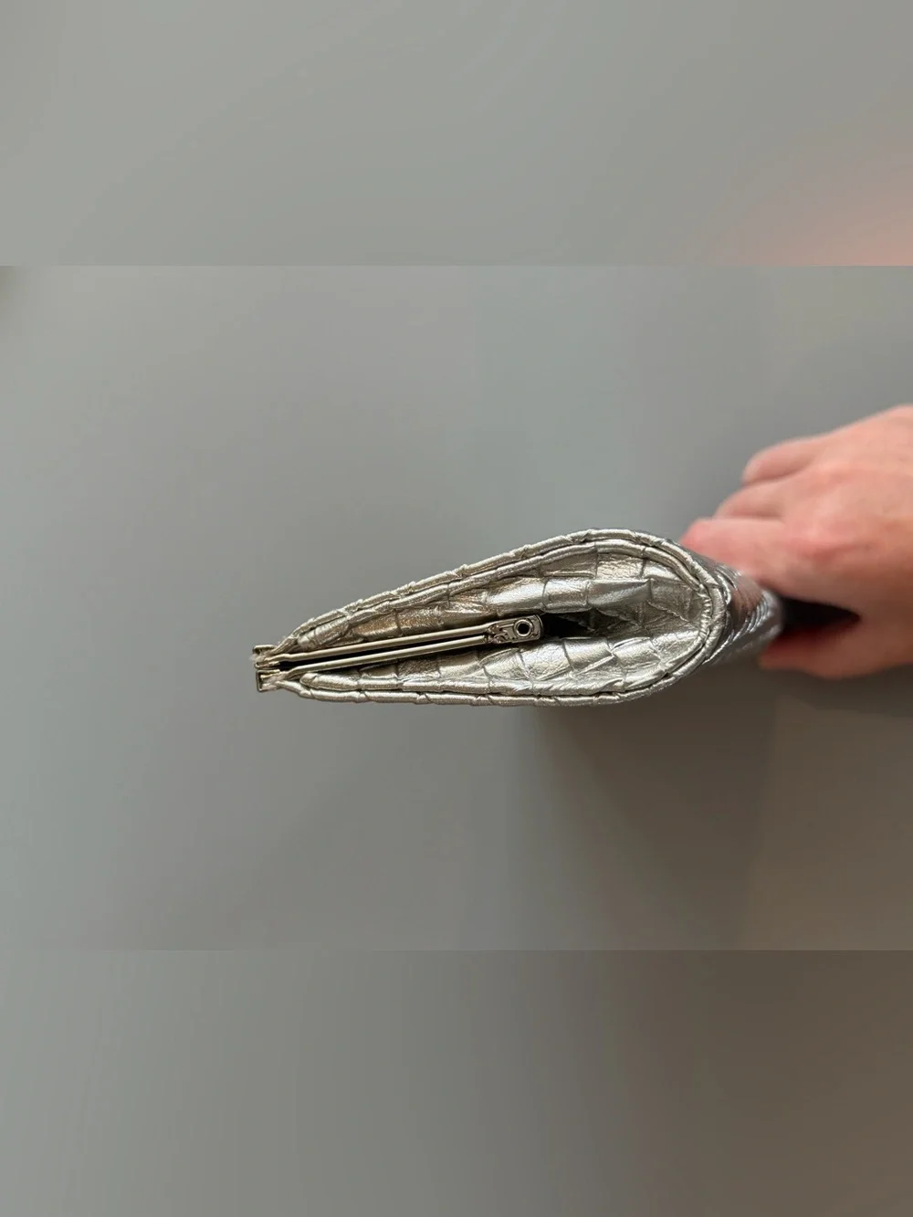 Silver Woven Clutch Purse - Snap Clasp - Evening Bag/Clutch 8.25” X 4.25” X 1.25